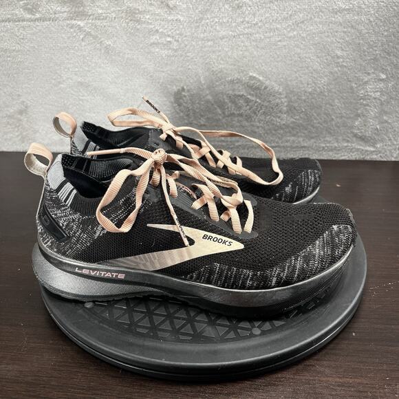 Brooks Womens Size 7.5B Levitate 4 Black Pink Lace Up Athletic Comfort Shoes - Picture 1 of 10